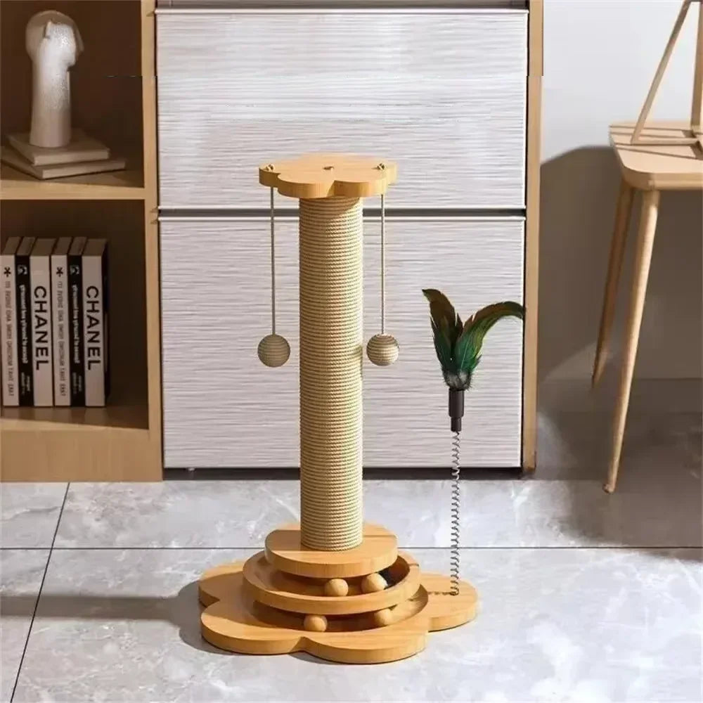 Arranhador de Madeira com Brinquedos para Gatos