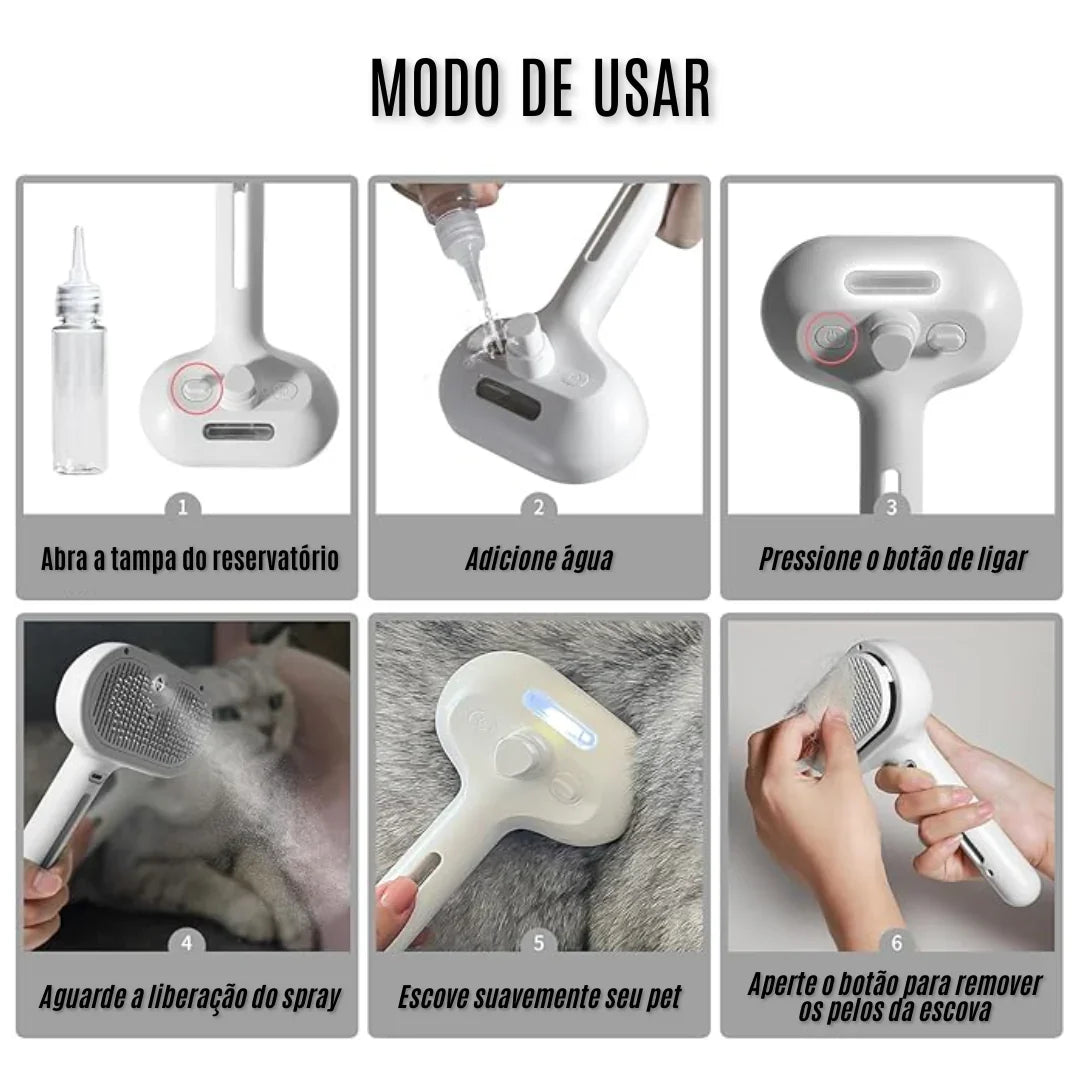 Escova com Vapor para Limpeza de Pelos