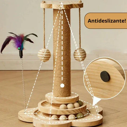 Arranhador de Madeira com Brinquedos para Gatos
