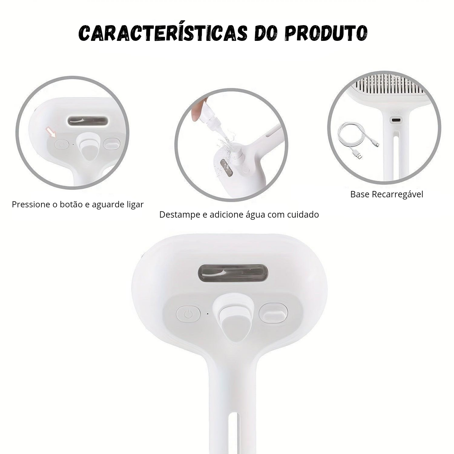 Escova com Vapor para Limpeza de Pelos