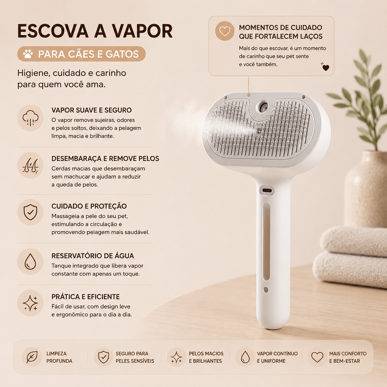Escova a Vapor de Limpeza para Cães