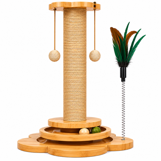 Arranhador de Madeira com Brinquedos para Gatos