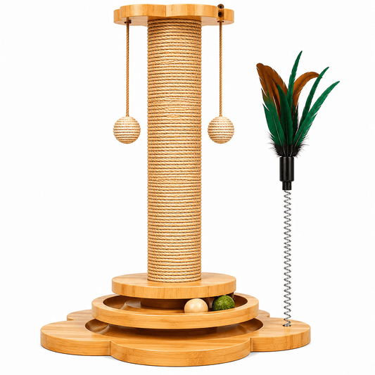 Arranhador de Madeira com Brinquedos para Gatos