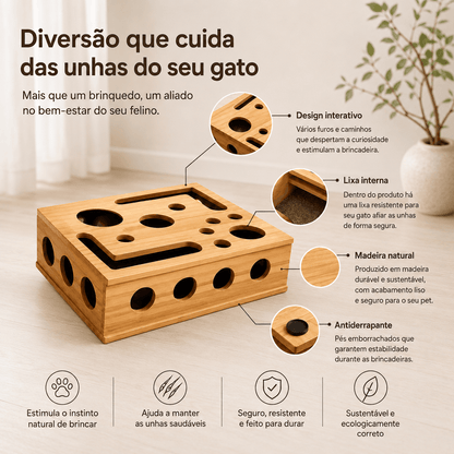 Tabuleiro Interativo de Madeira para Gatos