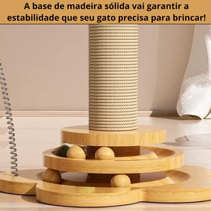 Arranhador de Madeira com Brinquedos para Gatos
