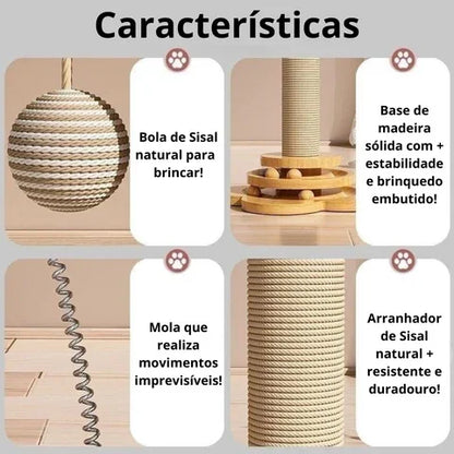 Arranhador de Madeira com Brinquedos para Gatos