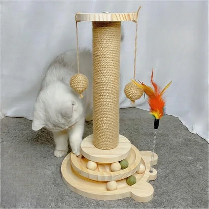 Arranhador de Madeira com Brinquedos para Gatos