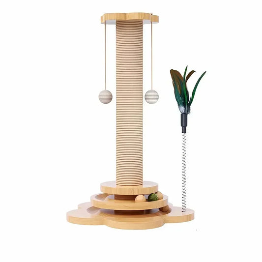 Arranhador de Madeira com Brinquedos para Gatos
